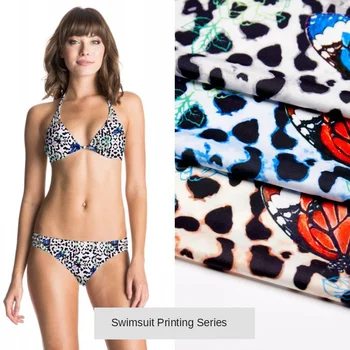 

2020 swimsuit fabric summer ladies polyester-spandex swimwear printed fabric four-sided stretch swimsuit one pack = 4 yards