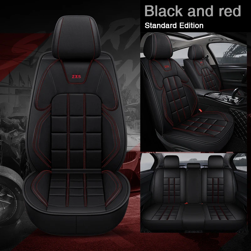 Black and red Специальный кожаный чехол для автомобильного сиденья, подушка для автомобильного сиденья, черный и красный цвет, автомобильные чехлы для сидений, универсальные Соединенные товары - Название цвета: Black and red