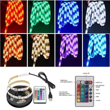 Прочный свет 1 м/2 М 5050 RGB 5 в светодиодный USB световая полоса 60 лампочек заднего освещения 1 м светодиодный световая полоса для телевизора 24 ключа