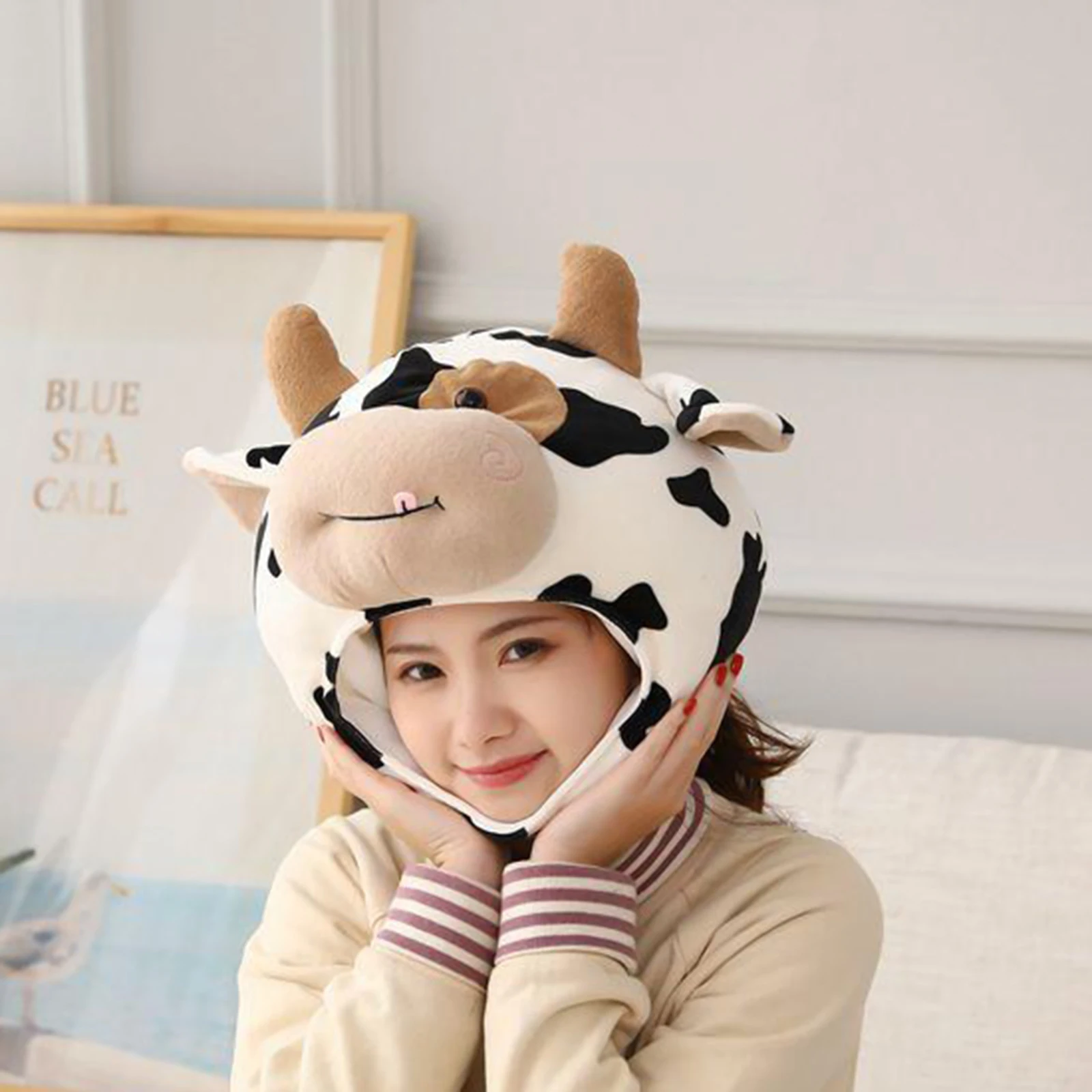 Cow Hat Plush Toy Cute Girls Winter Hat Head Warmer Photo Supplies Props Headdress