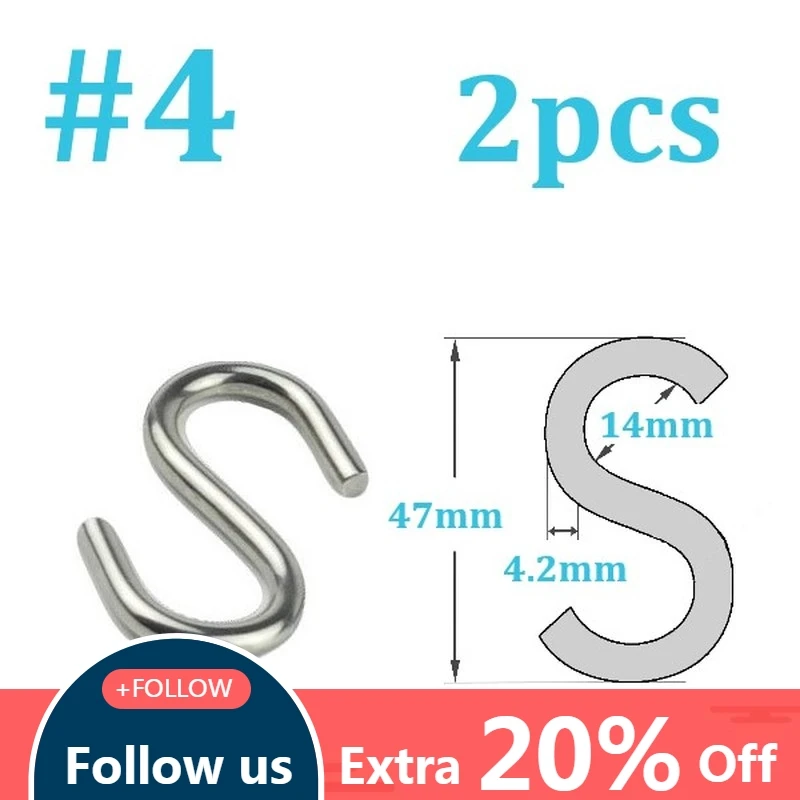 

2 Pcs 14x47mm Stainless Steel S Hooks S Shaped Hook Kitchen Hanging Storage Holders Bathroom Multifunction S Hanging Hooks #4