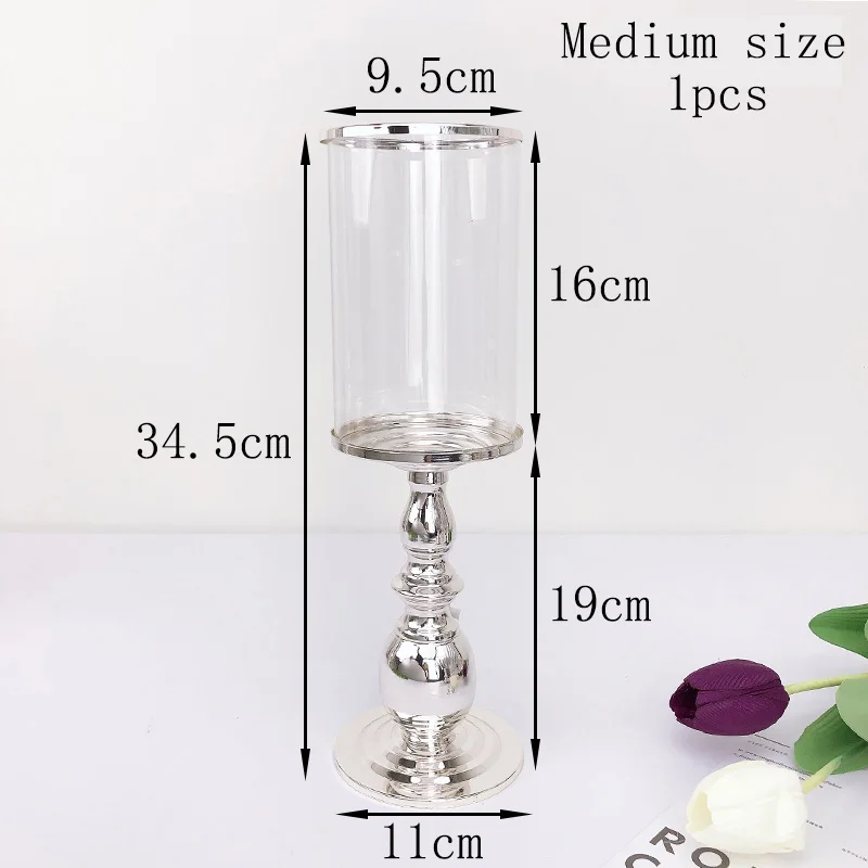 Silver medium 1pcs 3 размера, простой и высококачественный металлический стеклянный подсвечник в европейском стиле, свадебные подарки, украшение для дома - Цвет: Silver medium 1pcs
