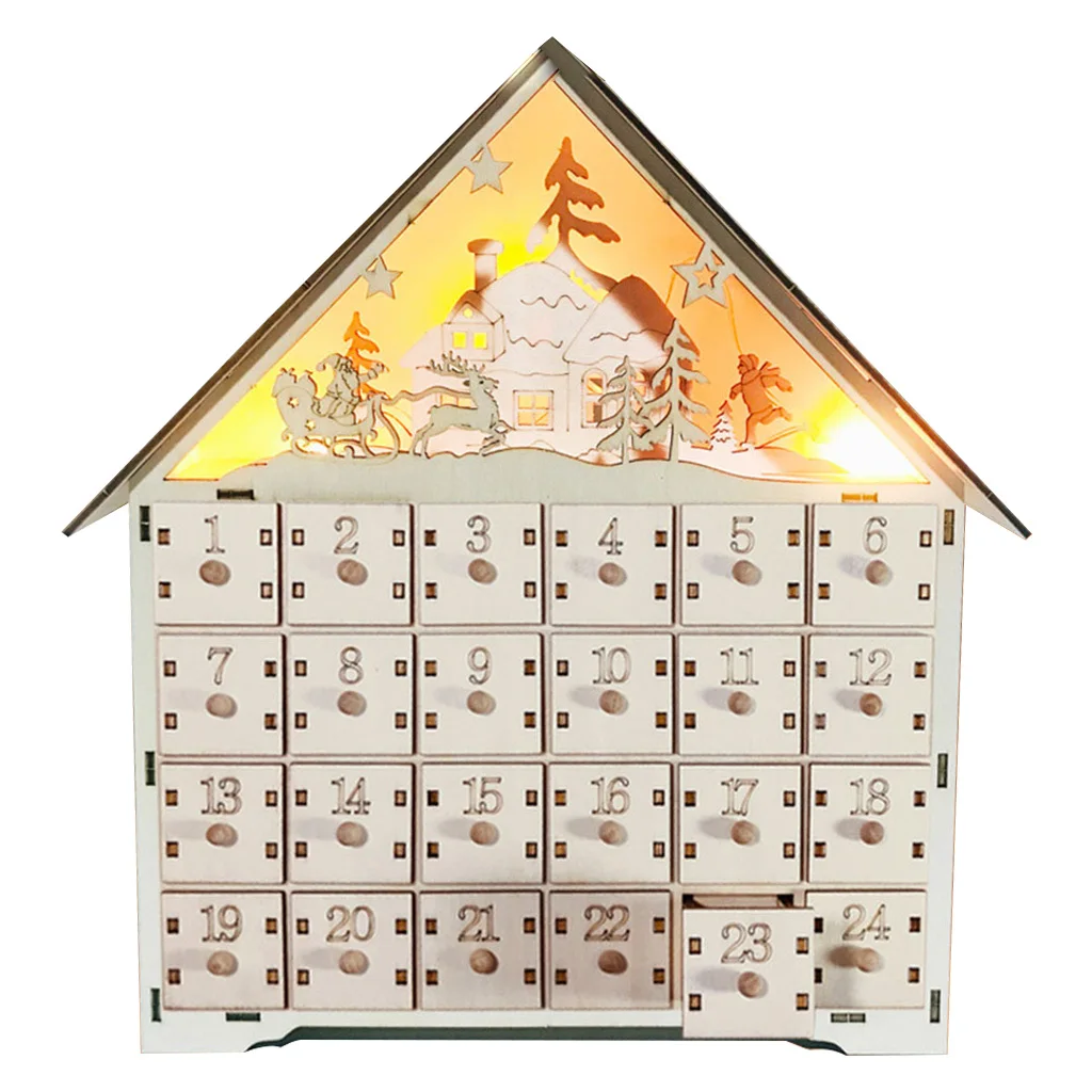 

Christmas Deer Wooden Countdown Advent Calendar With LED light Xmas Ornament