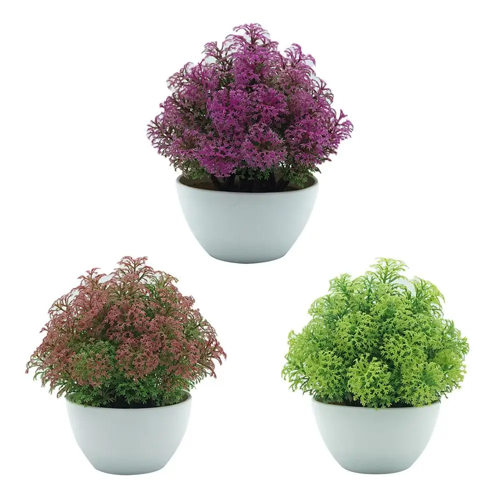 

1Pc Plastic Potted Artificial Plant Bonsai Home Garden Desktop Ornament Decor Stages Vivid Color Party Decor Beautiful Non-fad