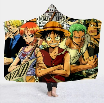 

New anime one piece Cartoon Paintings Blanket Blanket Hooded 3D full printing Wearable Blanket Adult men women Blanket style 024