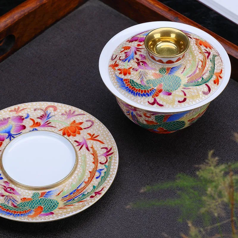 180 мл керамический фарфор Jingdezhen Gaiwan ручной работы эмаль цвет дракон феникс чайная чаша мастер чайная чашка коллекция украшений для дома