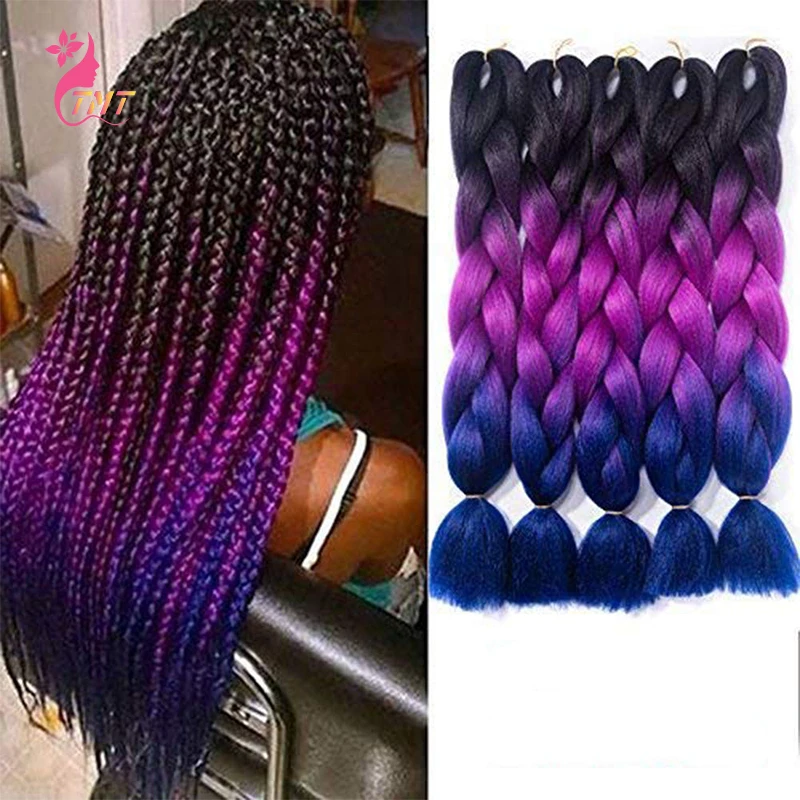 

TMT Ombre Braiding Hair Kankalon Synthetic Braiding Hair Extension Jumbo Braids 24 Inch 5Pcs /Lot Pink Purple Gray Jumbo Braids