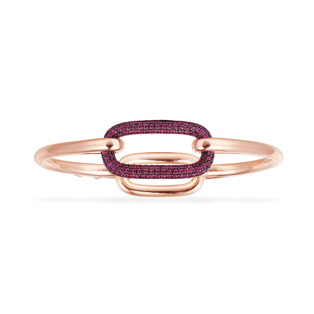 

SLJELY High Quality Rose Gold Color Solid 925 Sterling Silver Burgundy Red Zirconia Chain Link Bangle Women Rock Monaco Bracelet