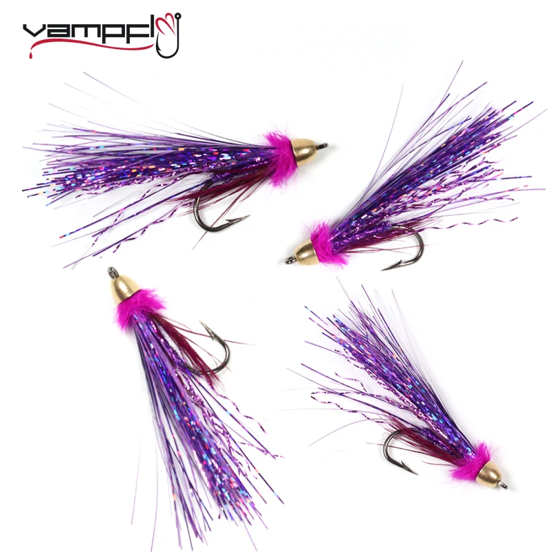 Vampfly 6Pcs #2 Viola Cono Magnete Testa Bagnato Streamer Fly Baitfish Streamer Wet Flies Per Salmone Steelhead Trota