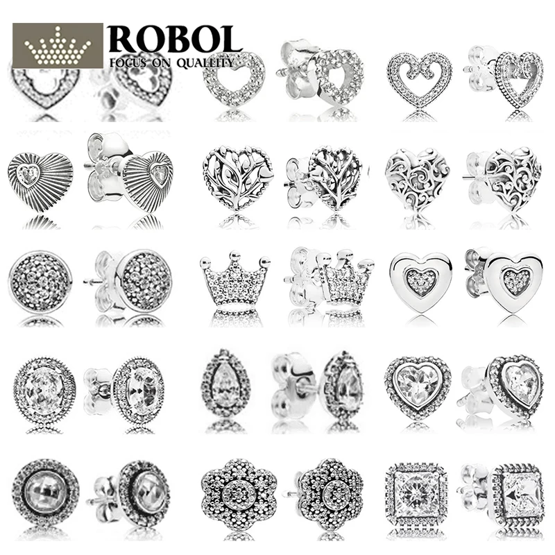 

PDB ED 04 RLLEN 925 Sterling Silver Earring Crystal Heart Princess Crow With Crystal Luxury Earrings For Women Wedding Jewelry