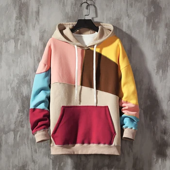 

Patchwork Style Autumn Spring 2020 Hoodie Sweatshirt Mens Hip Hop Punk Pullover Streetwear Casual Fashion Clothes