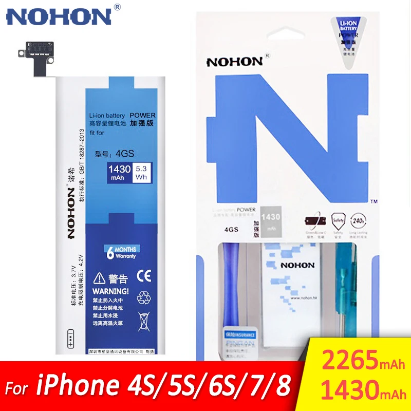 

Original NOHON Battery For iPhone 4S 5S 5C 6S 7 8 iPhone8 iPhone7 Replacement Bateria Lithium Polymer Mobile Phone Batteria