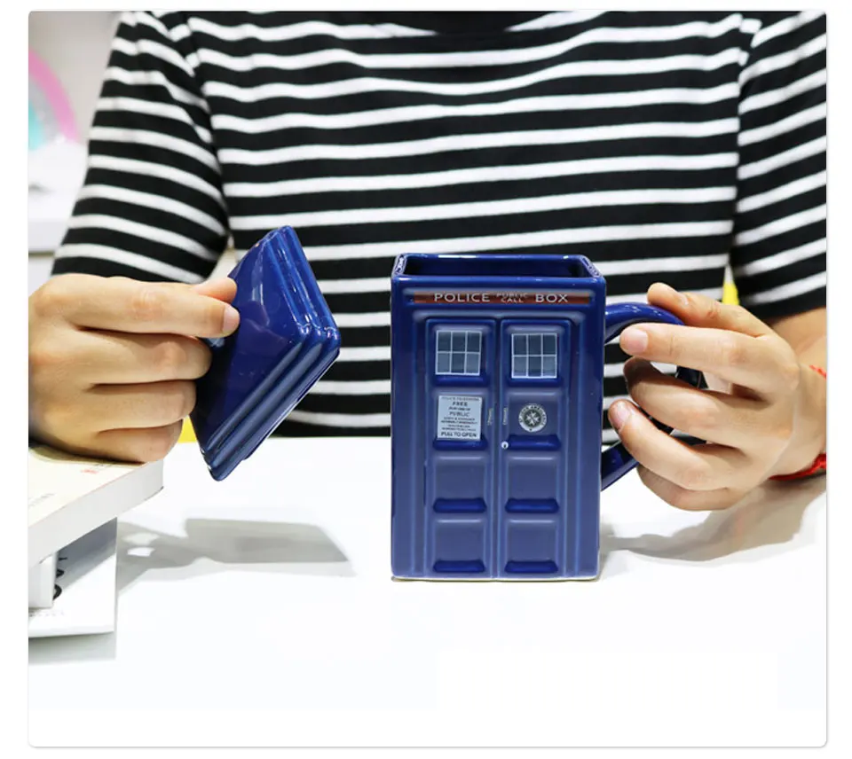 Doctor Who Tardis Police Box Ceramic Mug Cup With Lid Cover For Tea Coffee Mug Funny Creative Gift Christmas Presents Kid Men(10)