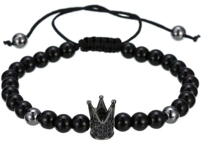 6mm tyh2 gold silver Copper cz zircon cubic zirconia elastic adjusted black stone agate Onyx Buddha Yoga Bracelet Bangles | Украшения и