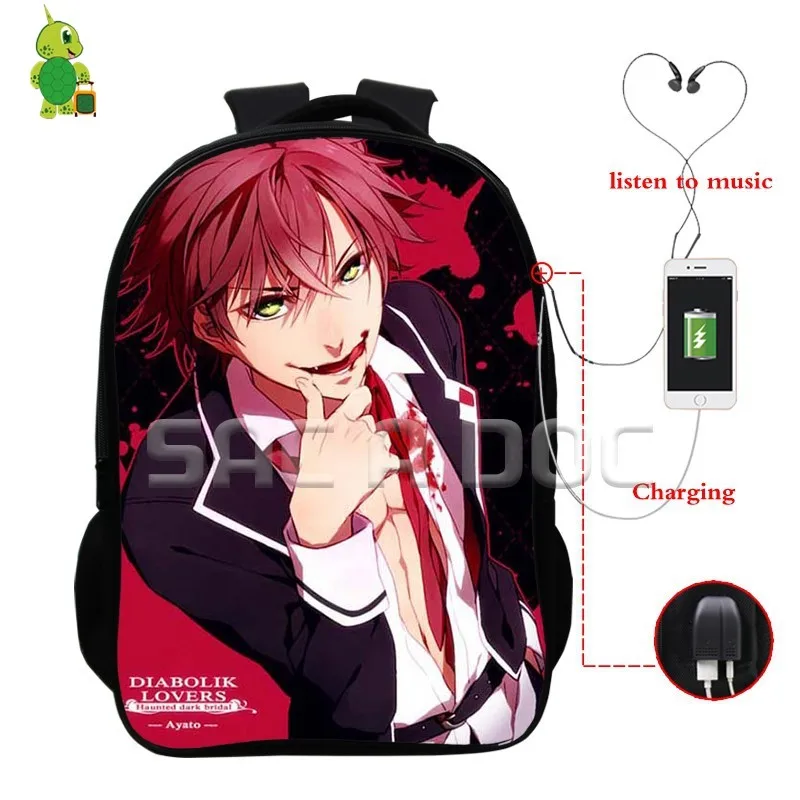 Аниме Diabolik Lovers рюкзаки многофункциональные USB зарядка Разъем для наушников школьный рюкзак для подростков повседневный рюкзак для ноутбука - Цвет: 6