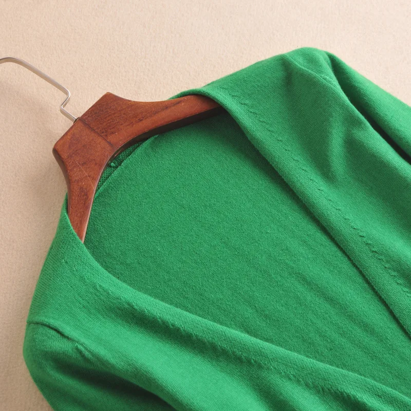^*Best Offers Spring And Autumn New Style Women's V-neck Wool Cardigan Solid Color Mid-length Sweater Coat Casual Sweater