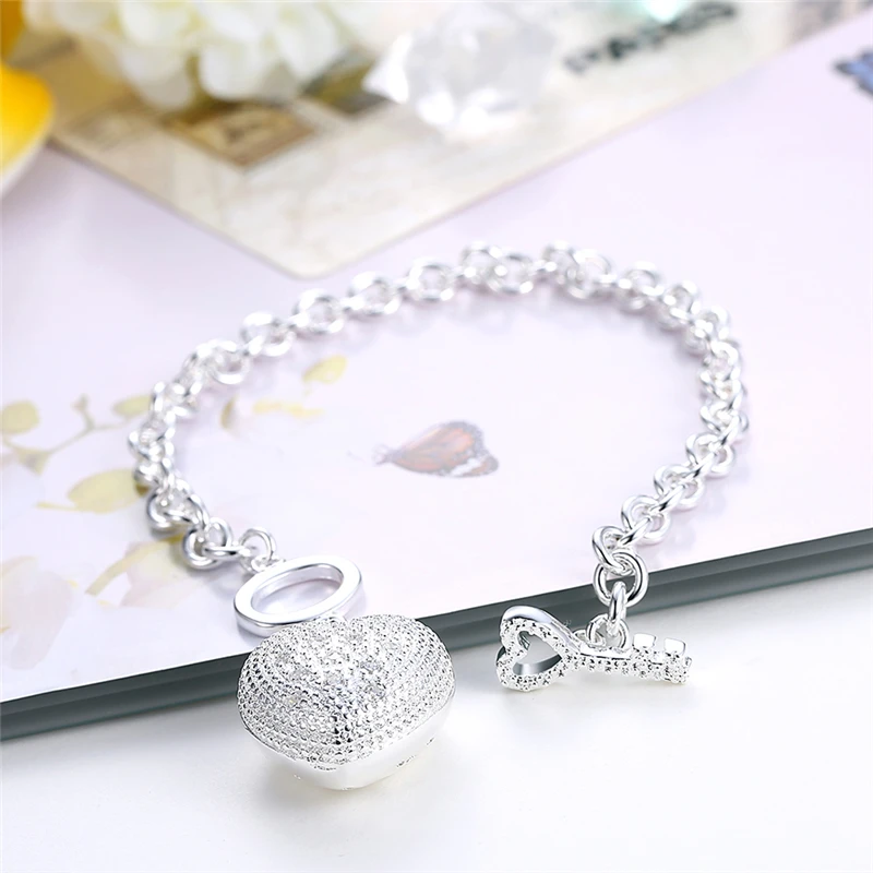 DOTEFFIL 925 Sterling Silver AAA Zircon Heart Bracelet Necklace Ring Set For Woman Wedding Engagement Party Charm Jewelry