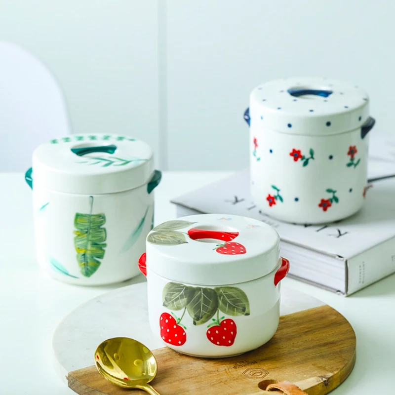 Керамическая посуда в скандинавском стиле чашка для супа с крышкой двойным ушком