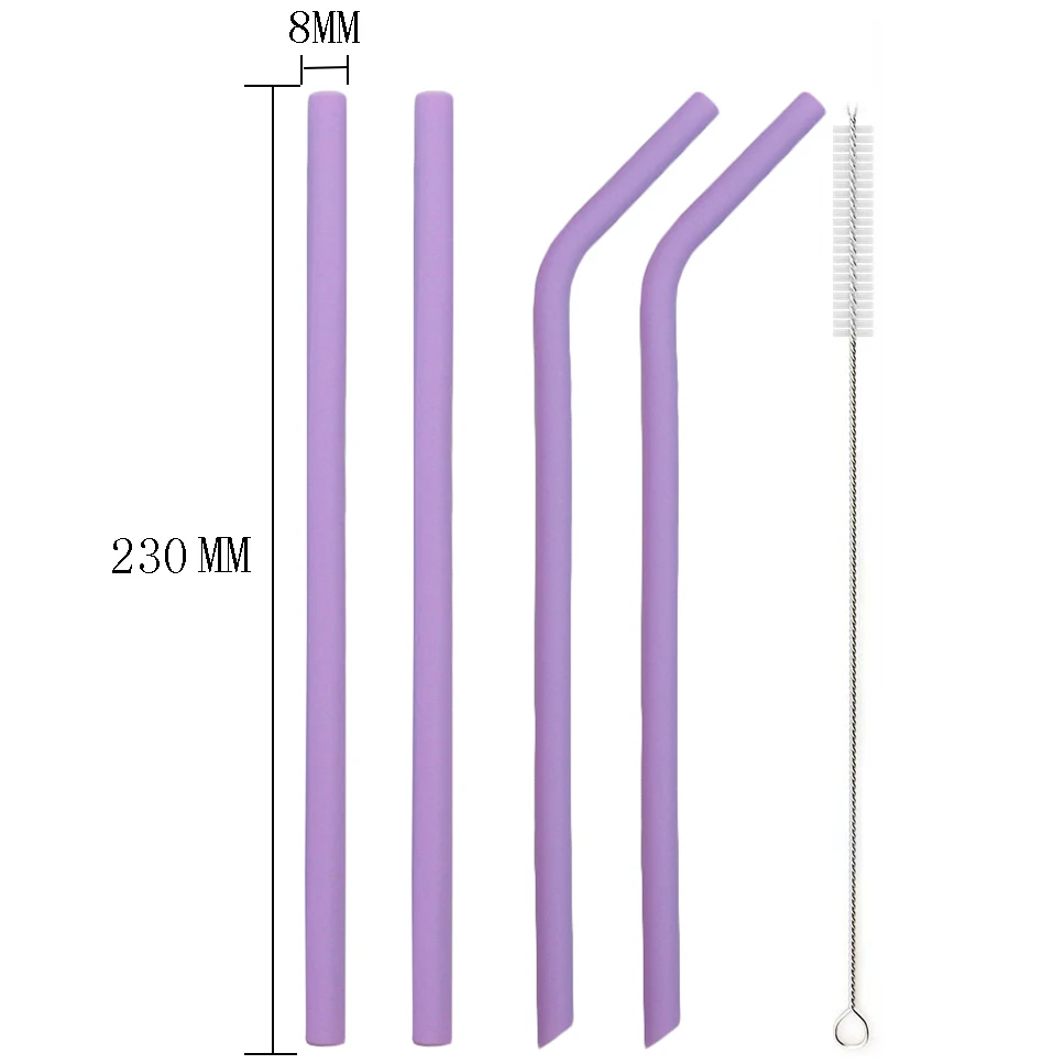 5pcs purple no.1 6 шт многоразовые соломенные силиконовые соломинки Набор Гибкая соломка с чистящей щеткой мешок прямой изогнутый Смузи соломы для 20 унций - Цвет: 5pcs purple no.1