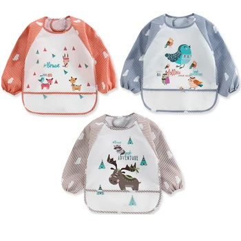 

Baby Boy Bibs Waterproof Long Sleeve Mickey Minnie Girl Bibs Kids Burp Cloth Feeding Bib with Pocket Child Apron Smock
