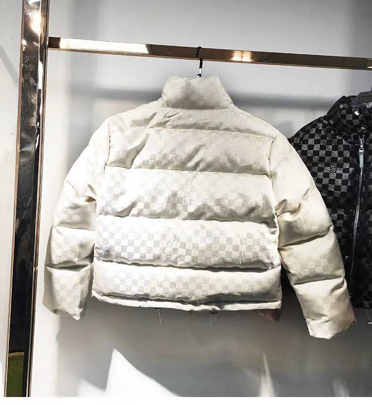 Для женщин куртка пуховик с воротником стойкой и вшивным квадратный клетчатый