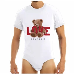 Macacão adulto do bebê dos homens pequeno urso pijamas snap virilha bodysuit abdl