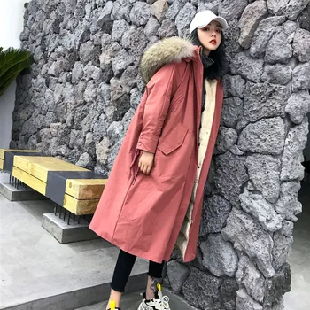 

jacket women's long style over the knee thickened big hair collar loose casual goose down style customer service coat