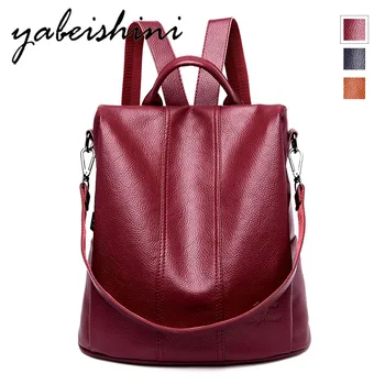 

Multifunction Anti-theft Mochilas Mujer 2019 Women Leather Backpacks School Bags For Girls Vintage Female Shoulder Bag Preppy