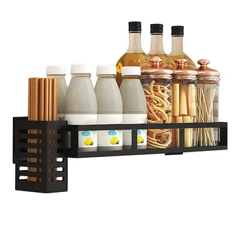 

Wall Mount Display With Utensil Holder Seasoning Easy Install Home Hanging Rack Stainless Steel Kitchen Cabinet Punch Free