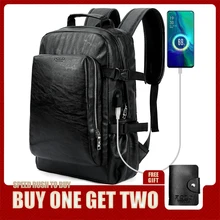 VICUNA POLO, Одноцветный кожаный мужской рюкзак, сумка с usb зарядкой, Большой Вместительный бизнес рюкзак, высокое качество, школьный повседневный мужской рюкзак