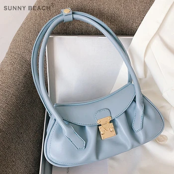 

Simple Solid Color PU Leather Pleated small bag for women 2020 Fashion Women Travel Chain Shoulder Handbag underarm bag