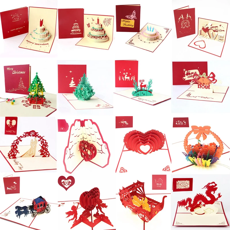 3D Pop Up Greeting Cards With Envelope Laser Cut Post Card For Birthday Christmas Valentine's Day Party Wedding Decoration 1pcs greeting cards