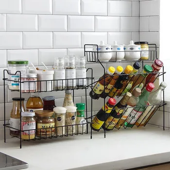 

Double Layer Stainless Steel Kitchen Shelf 3 Layer Iron Art Flavoring Rack Multi-storey Metal Large Capacity Storage Shelf Rack