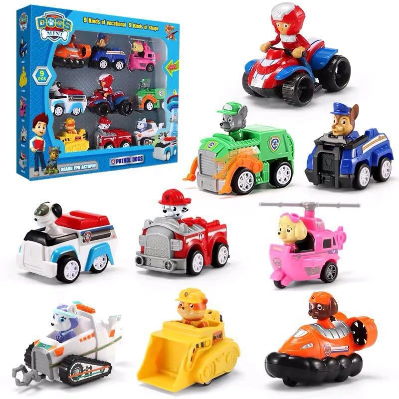 9pcs BOX-1 Все paw patrol автобус смотровая башня с музыкальными фигурками patrulla canina paw patrol игрушки для детей рождественские подарки - Цвет: 9pcs BOX-1