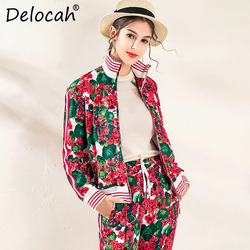Delocah, осенне-зимние женские костюмы, модный дизайнерский костюм с длинным рукавом, блузы с принтом+ длинные штаны, комплект из двух предметов, женские комплекты