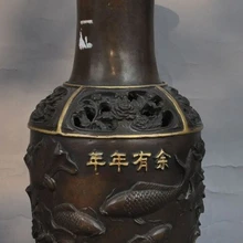 Марка Китай бронзовая Рыба кран Лотос корабль статуя удача Цзун чашка бутылка горшок ваза-кувшин