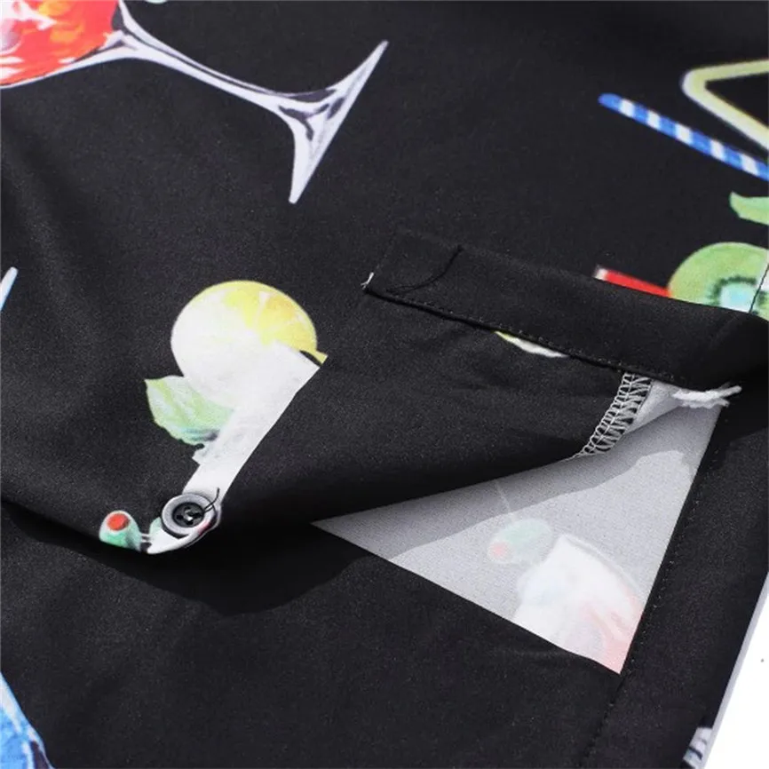 Camisa Masculina Manga Curta, мужская летняя модная Гавайская Повседневная рубашка с коротким рукавом, с отворотом, с мультяшным принтом напитков, мужские рубашки Coton