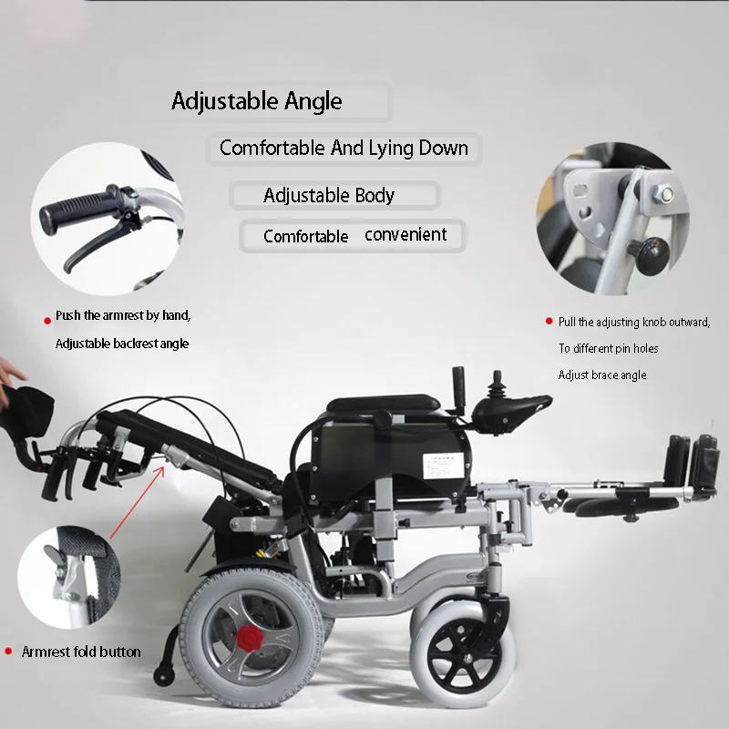 180� Adjustable Lie Down Elderly Electric Wheelchair Disabled Four Wheel Electric Vehicle Elderly Portable Folding Wheelchair