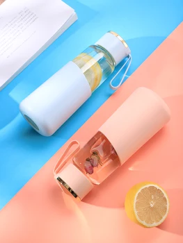 

Insulated Simple Nordic Glass Water Bottle Women Personalized Kids Small Tea Cups Sets Travel Silicone Tea Cup With Lid II50BLB