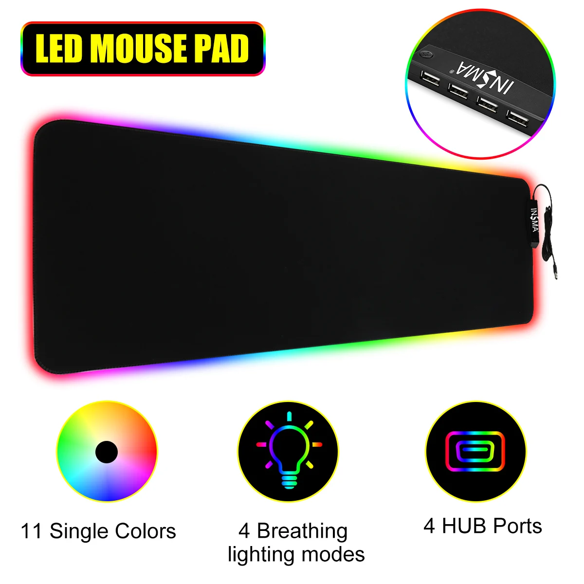 B 800X300X3mm Игровой коврик для мыши RGB с 4 usb-портами, Большой светящийся светодиодный коврик с подсветкой, большой игровой коврик для мыши, Настольный коврик - Цвет: B 800X300X3mm
