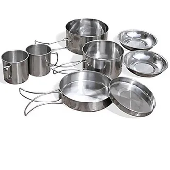 

8Pcs/set Ultra-light Stainless Steel Outdoor Picnic Pot Pan Kit Outdoor Camping Hiking Mini Cookware Bowl Cup Cover Cooking Set