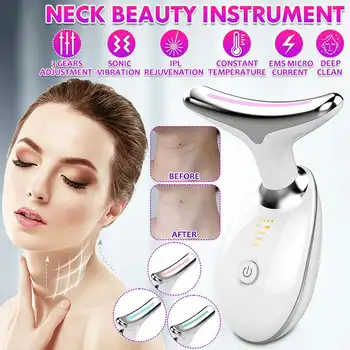 

3 Color LED Lights Photon Heating Therapy Neck Massager Anti-Wrinkle Firm Lift Sonic Vibration Deep Cleaning Beauty Instrument