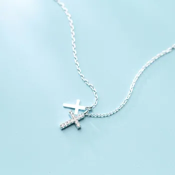 

10mm*5mm small 100% real Sterling Silver 925 Fine Jewelry Double Cross Religion Pendant Necklace GTLX1829