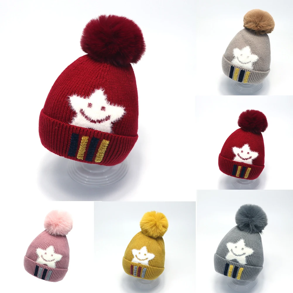 Toddler Star Knit Hats Kids Girl Boy Baby Winter Warm Crochet Knit Hat Children Ski Beanie Cap