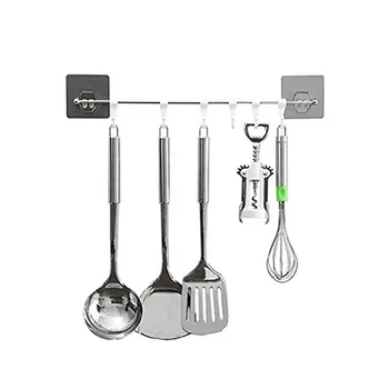 

Promotion! Wall Bar Kitchen Storage Rack for Utensils Spatula Casserole with Wall Hook Waterproof Non-Trace Easy Installation wi