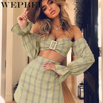 

WEPBEL Women Tops Skirts Set Summer 2 Two Piece Set Floral Print Female Sexy Off Shoulder Ruffles Casual Holiday Outfits