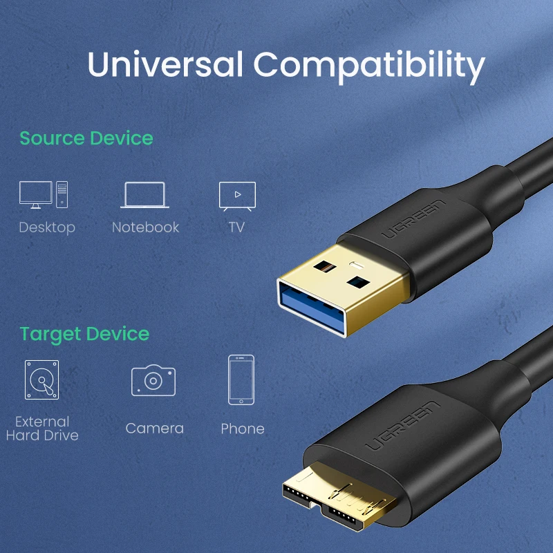 Ugreen Micro USB 3,0 кабель 2.1A 1 м кабель передачи данных для быстрой зарядки USB шнур Кабели для мобильных телефонов для samsung Note 3 S5 Toshiba жесткий диск