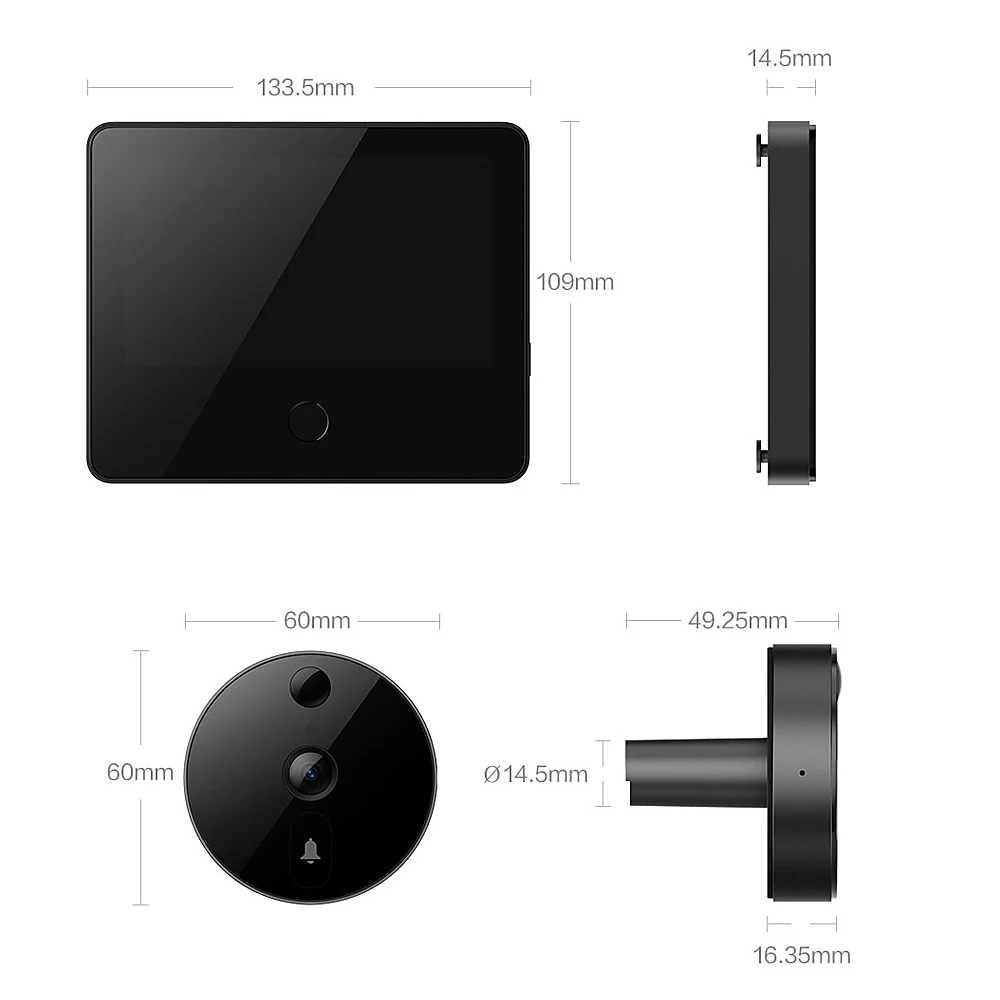 Беспроводной умный Видеозвонок Xiaomi Mijia кошачий глаз с HD камерой 161 ° и сенсорным IPS