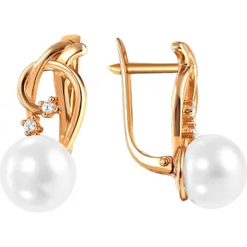 

Примаэксклюзив earrings with pearls and cubic zirconia in red gold