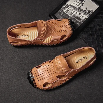 

Cow Split Leather Sandals Men Clogs Shoes Mens Sandles Summer Slippers Garden Shoes Men New 2020 sandalias hombre
